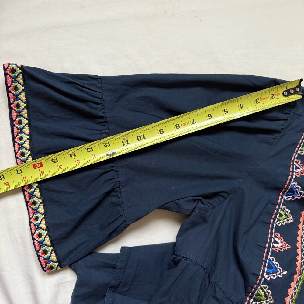 eShakti XL Custom Navy Blue Stretch Embroidered Boho Style Bell Peplum Top - Picture 8 of 9